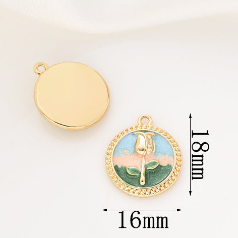 Wholesale Pearl Necklace Melon Buckle Pendant Oil Dropping Oil Painting Style Rose DIY Pearl Necklace Sweater Chain Accessories New